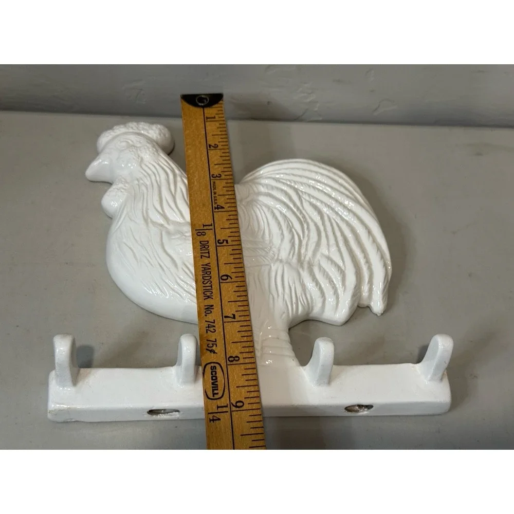 Vintage Ceramic Rooster Chicken Kitchen Towel Or Apron Hanger Holder 4 Hook